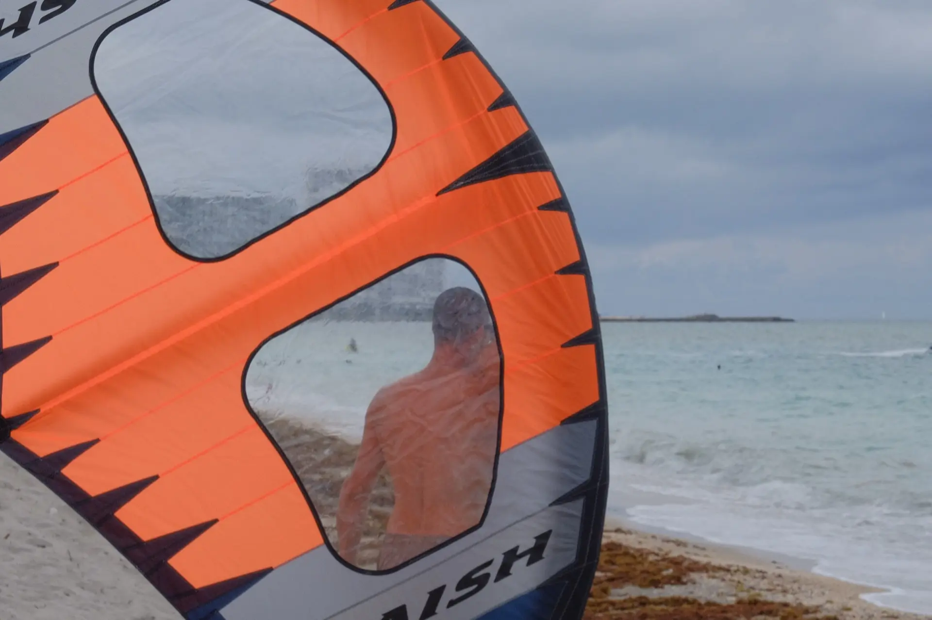 Kiteboarding on Biscayne Bay with Miami skyline